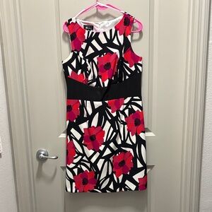 AB Studio Black and Red Floral Midi Dress
